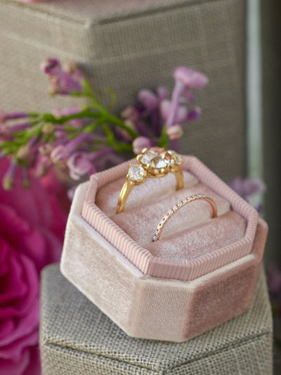 natural rose bevel velvet ring box gift idea