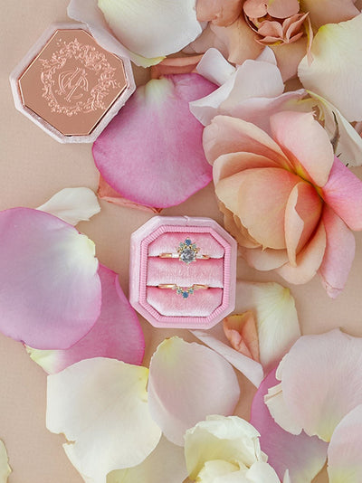 light pink bevel metal top velvet ring box bridal gift