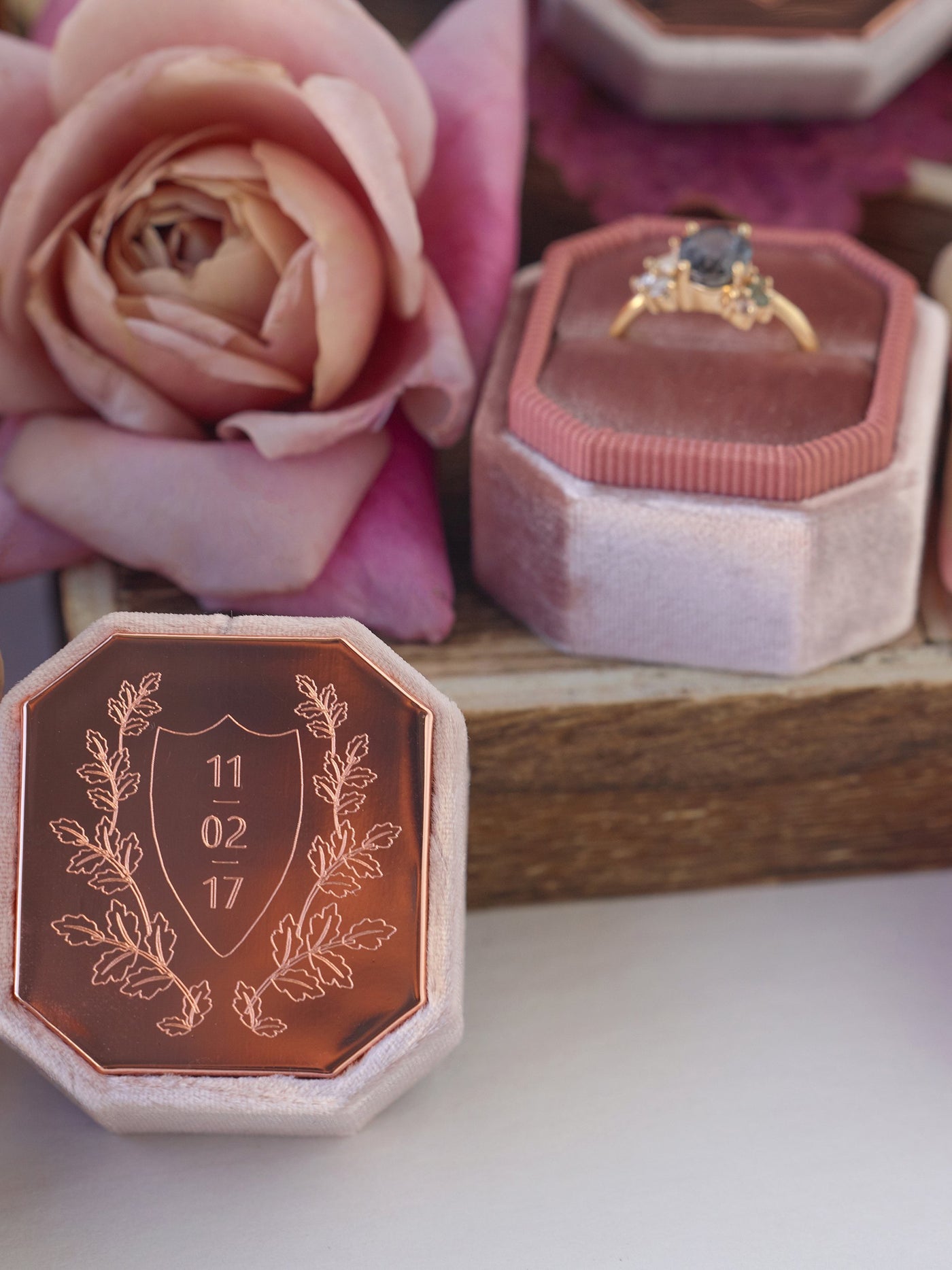 rose gold metal bevel ring box