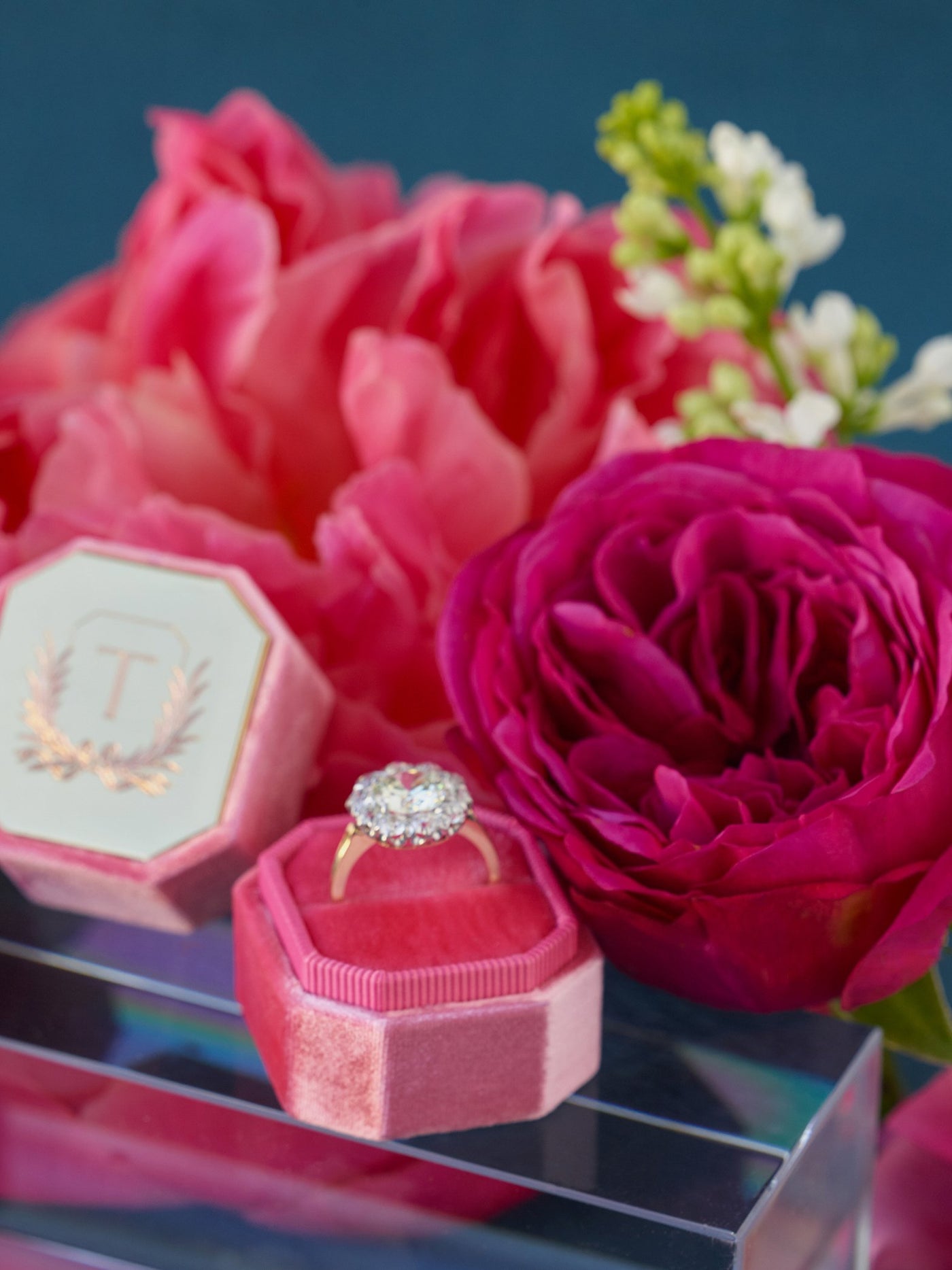 bright pink/red velvet ring box bridal shower gift