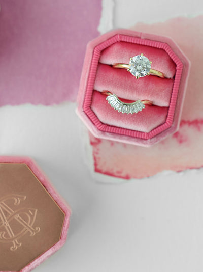 bright pink/red velvet ring box wedding gift