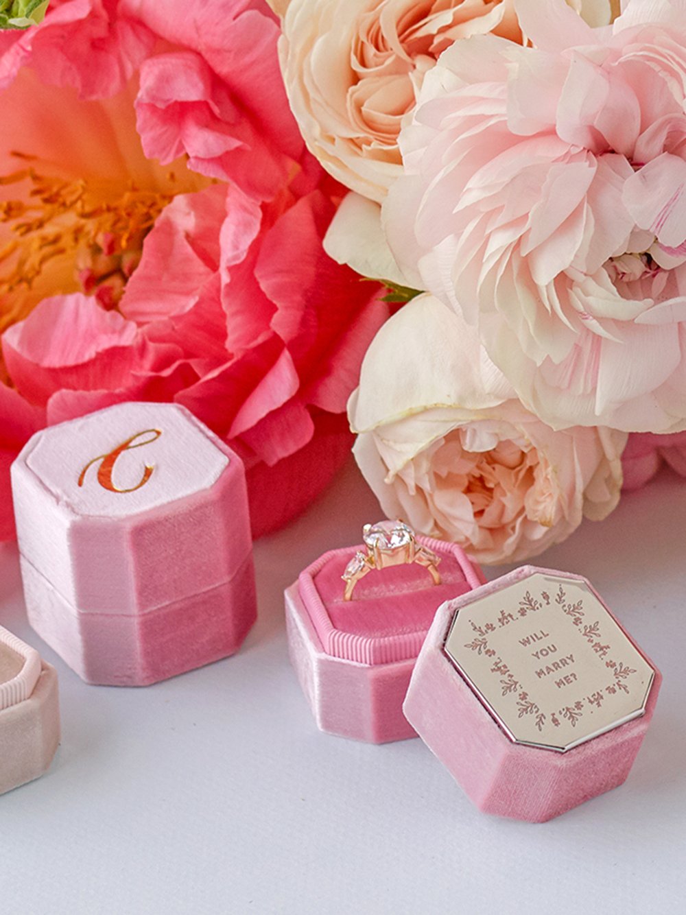 light pink bevel monogram custom ring box