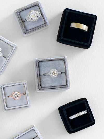 modern gray velvet wedding ring box gift idea