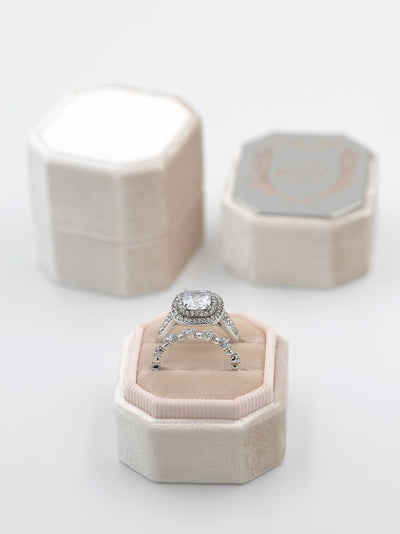 pale blush velvet octagon bevel ring box gift