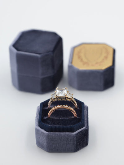 deep cobalt velvet octagon ring box