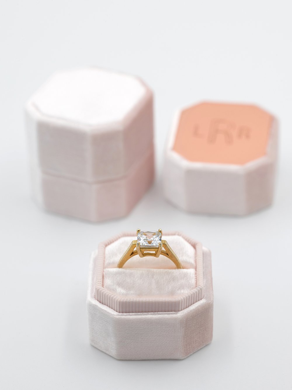 blush velvet octagon ring box