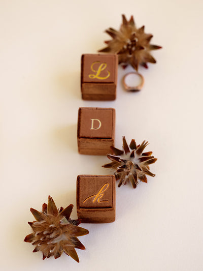 monogram chocolate tan velvet wedding ring box
