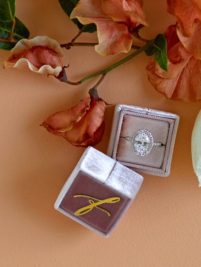 monogram mauve velvet wedding ring box