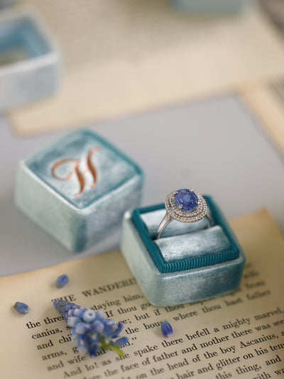teal jade blue velvet wedding ring box