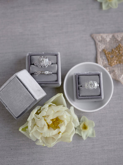 gray velvet wedding ring box engagement gift