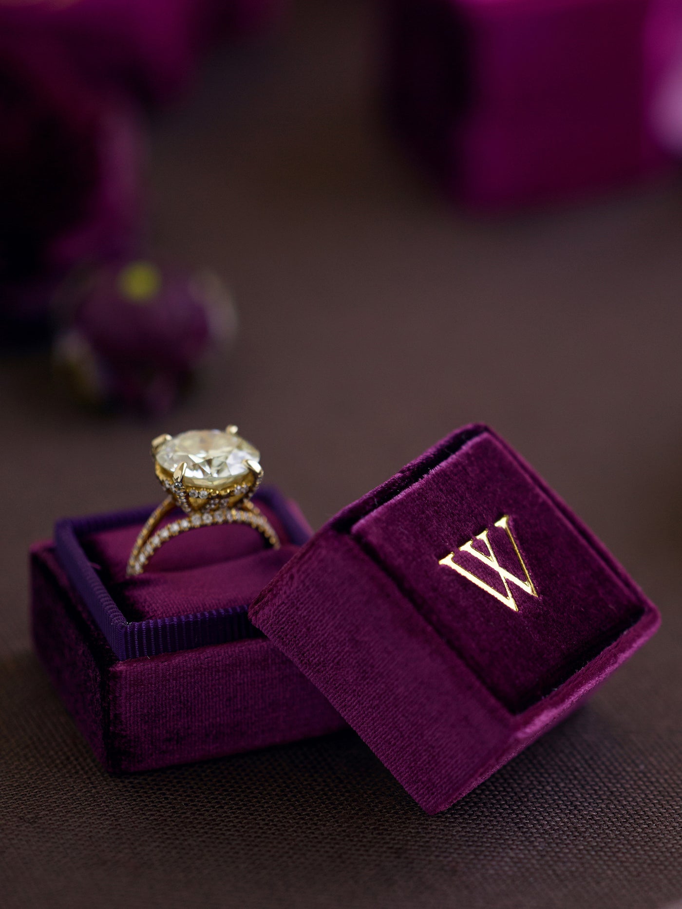 monogram gold band wedding ring box gift