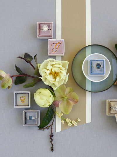 gray velvet wedding ring box engagement gift idea