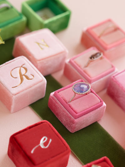 pink dark pink velvet wedding ring box gift idea