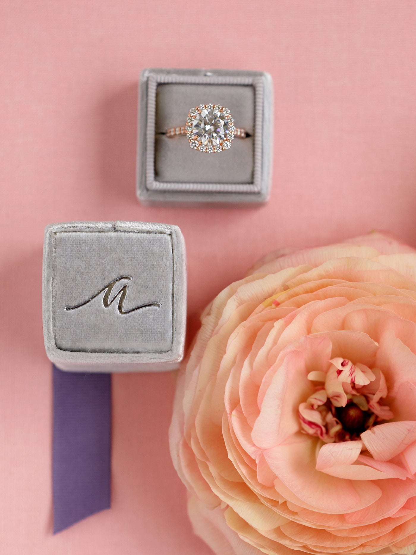 monogram gray velvet wedding ring box