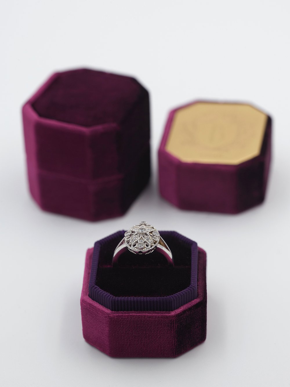 deep purple bevel velvet ring box