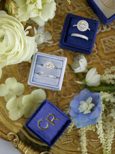 royal blue true blue monogram wedding band ring box