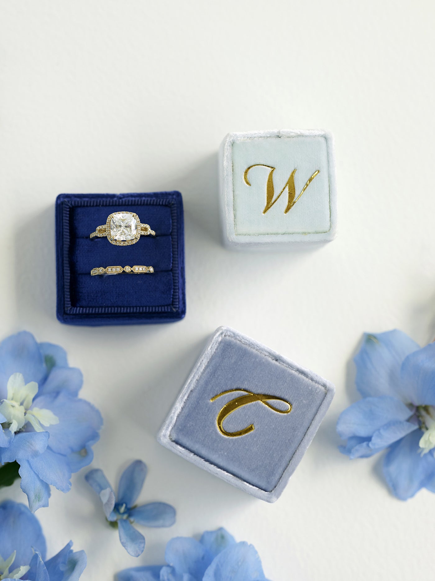 monogram royal blue true blue velvet wedding ring box gift