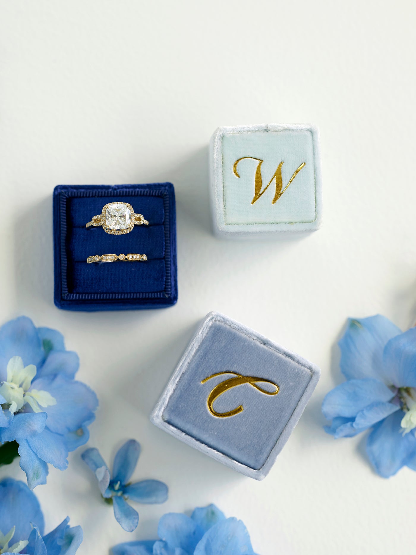 true blue wedding ring box  monogram custom gold