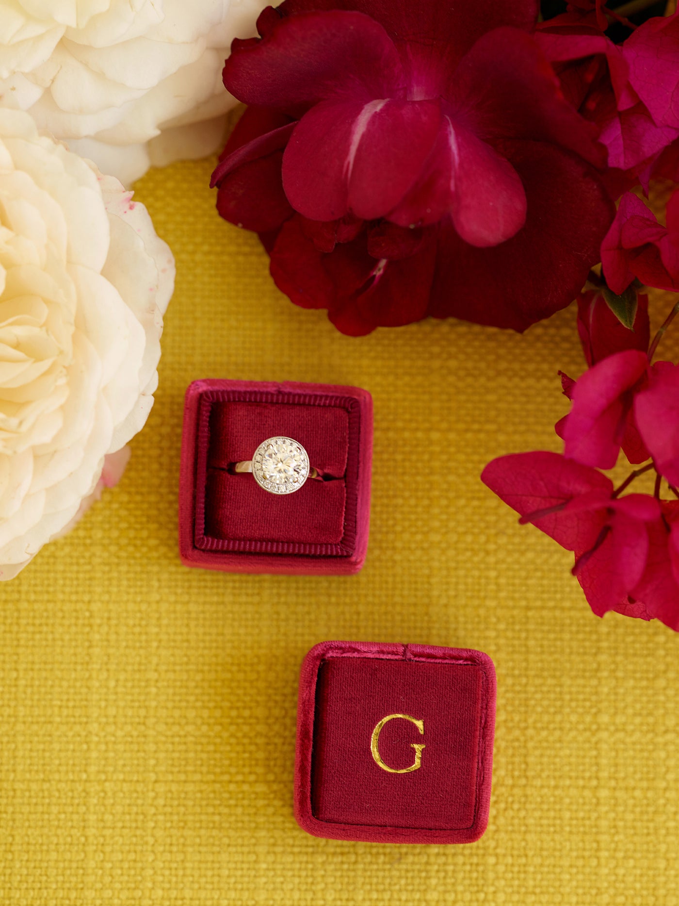 monogram red rose velvet wedding ring box