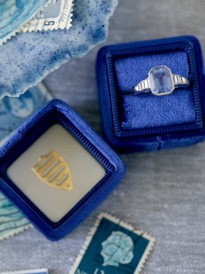 Sapphire-Emerald-Cut-Vintage-Engagement-Ring-with-Navy-Blue-Ring Box