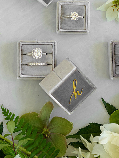 monogram silver velvet wedding ring box engagement gift idea