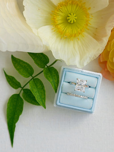 dusty blue velvet wedding ring box gift idea