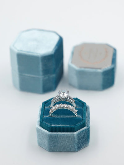 deep teal blue octagon ring box