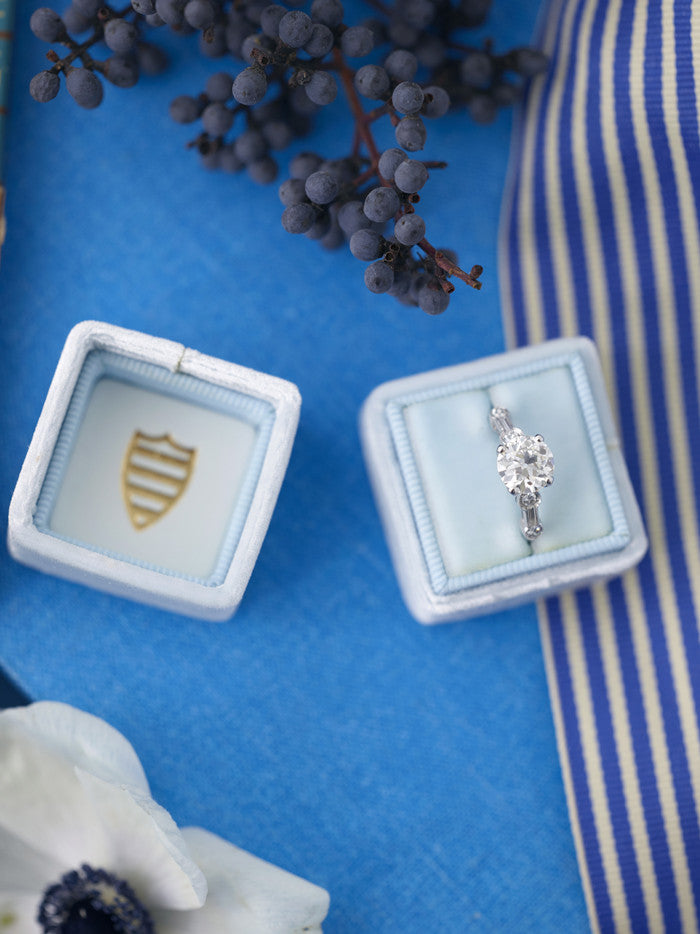 dusty blue velvet wedding ring box gift idea