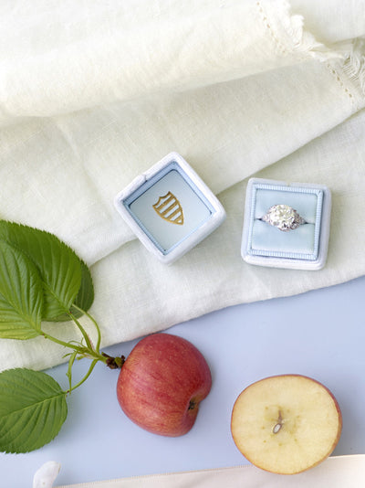 dusty blue velvet wedding ring box engagement custom