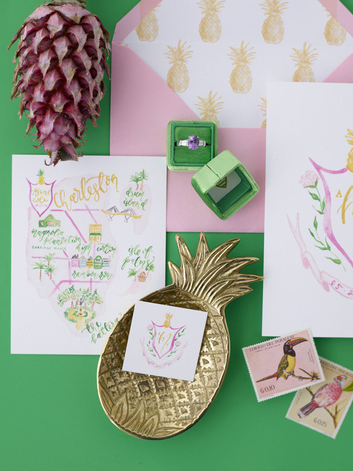 Modern pineapple tropical wedding stationery