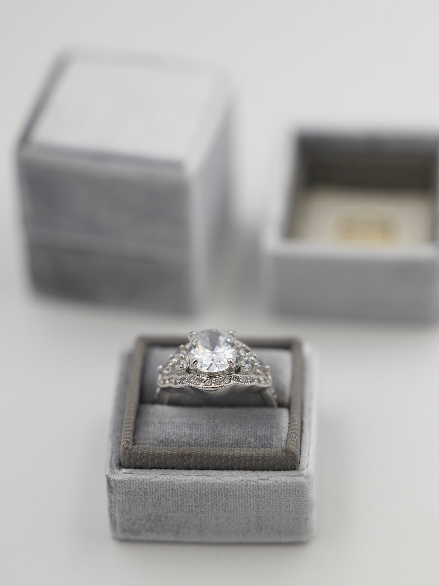 gray velvet wedding ring box