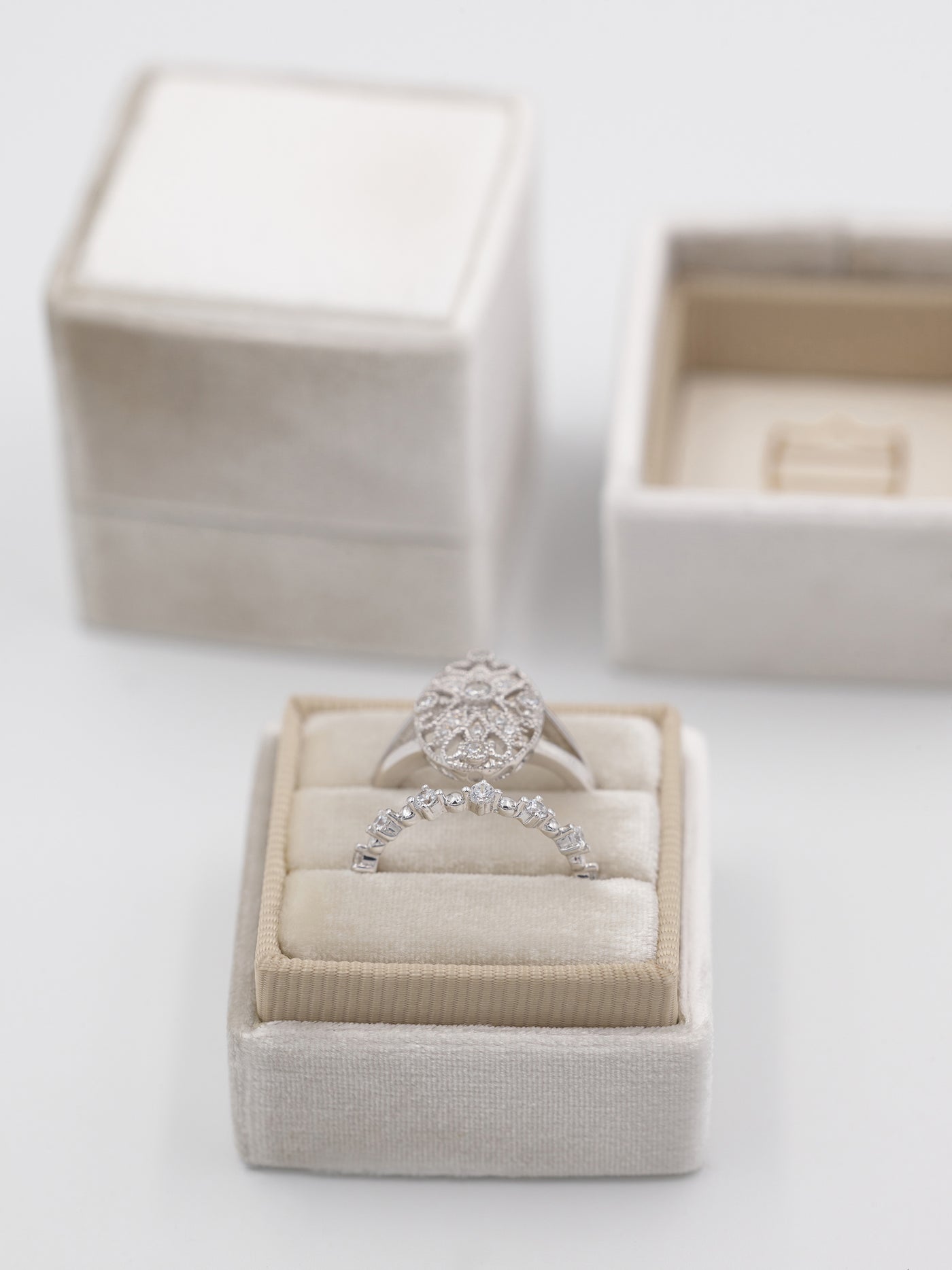 muted cream velvet wedding ring box