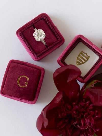 monogram custom red rose velvet wedding ring box