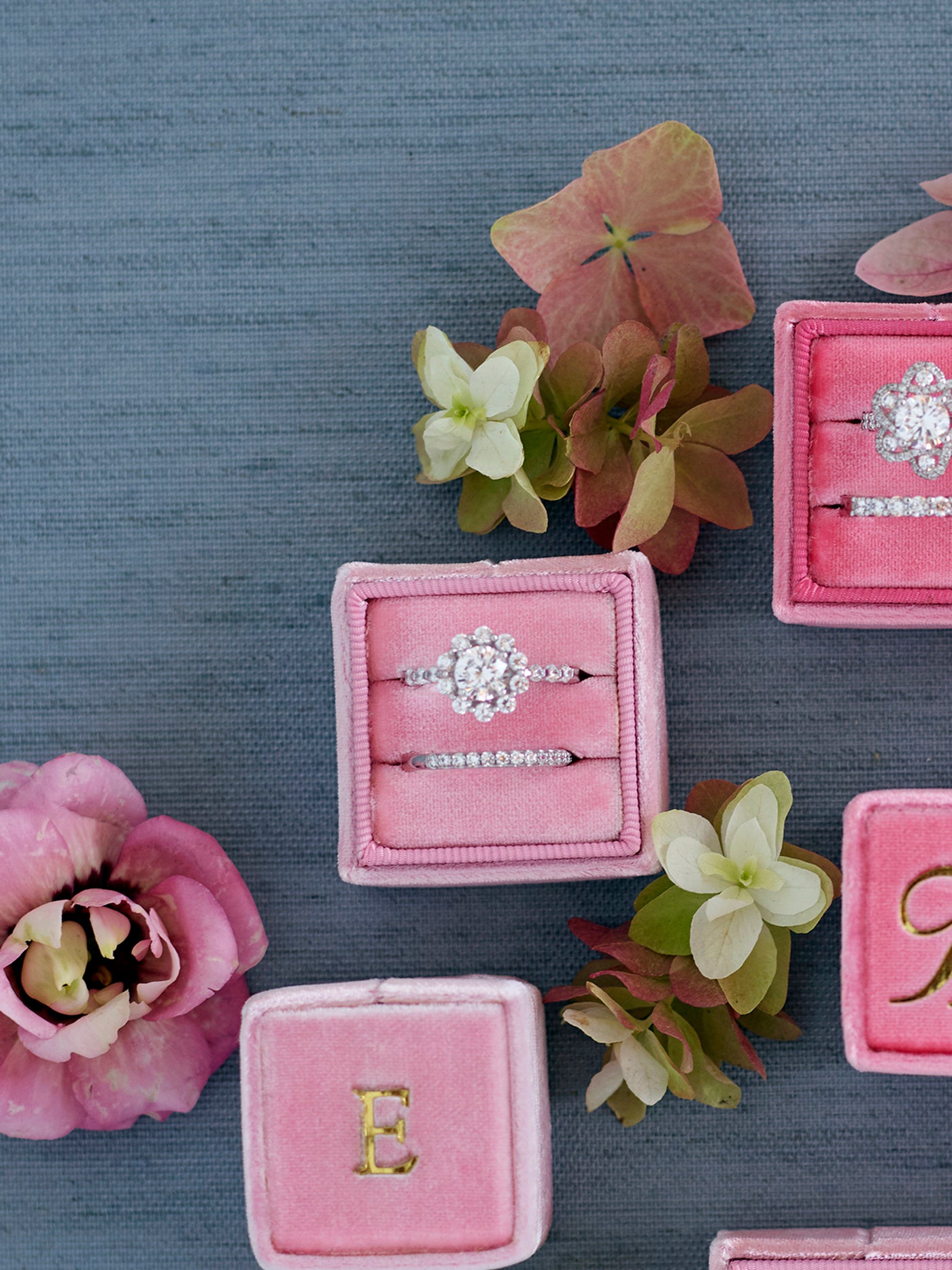 monogram vintage heirloom baby pink velvet wedding ring box