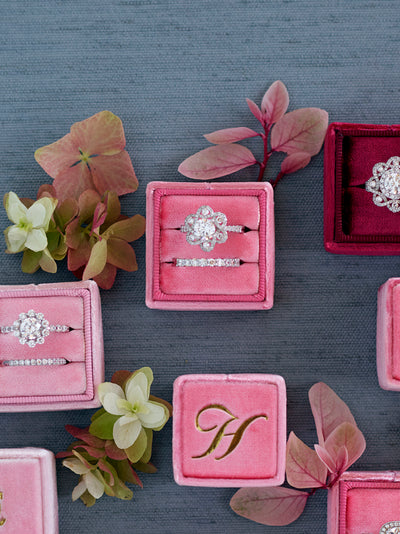 monogram dark pink velvet wedding ring box  gift idea