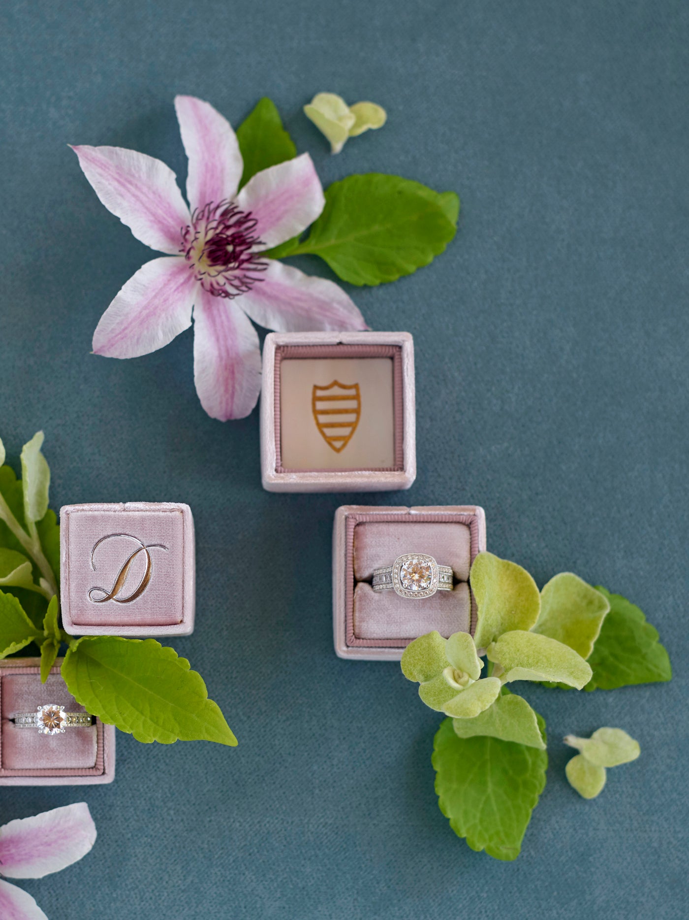 monogram mauve velvet wedding ring box custom vintage