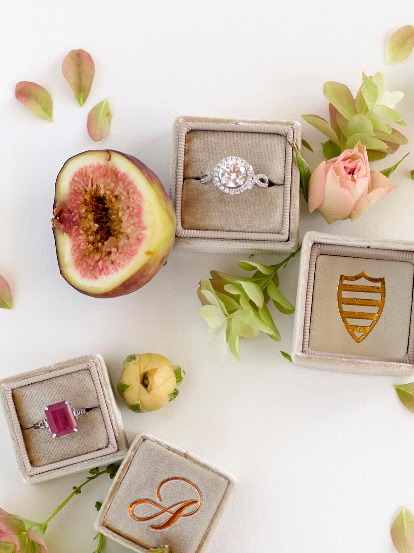 rose gold monogram tan velvet wedding ring box