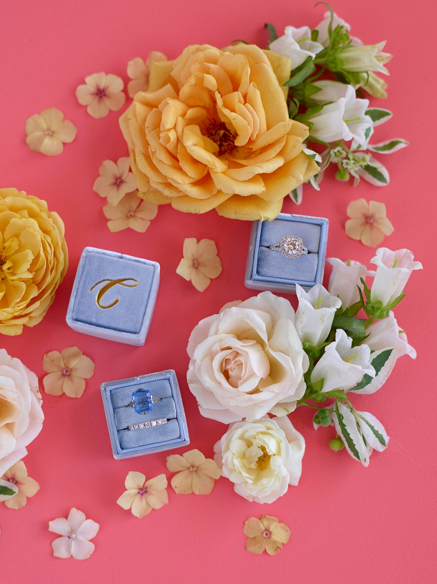 monogram rose gold custom true blue velvet wedding ring box