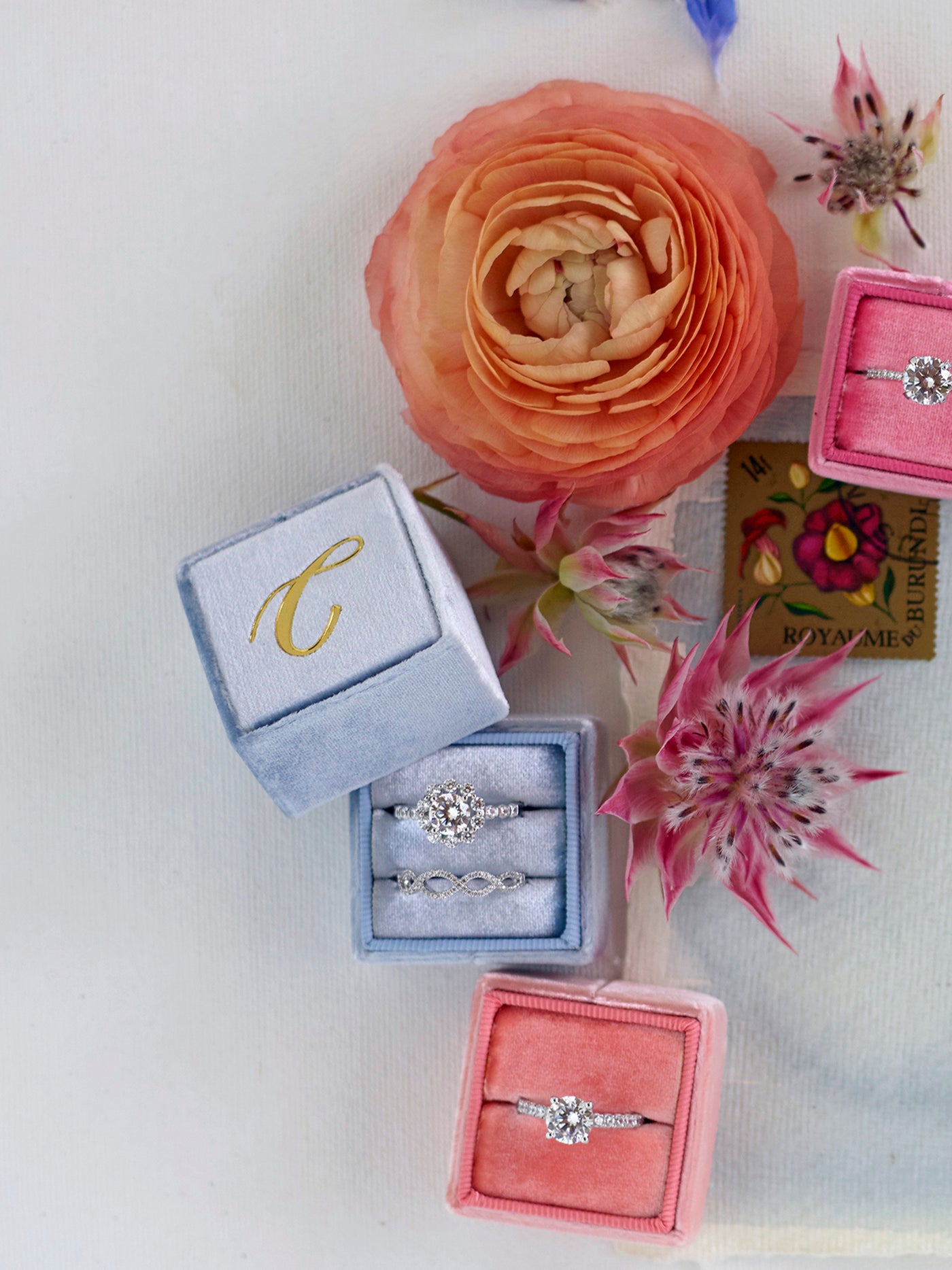 pink true blue velvet heirloom wedding ring box gift idea