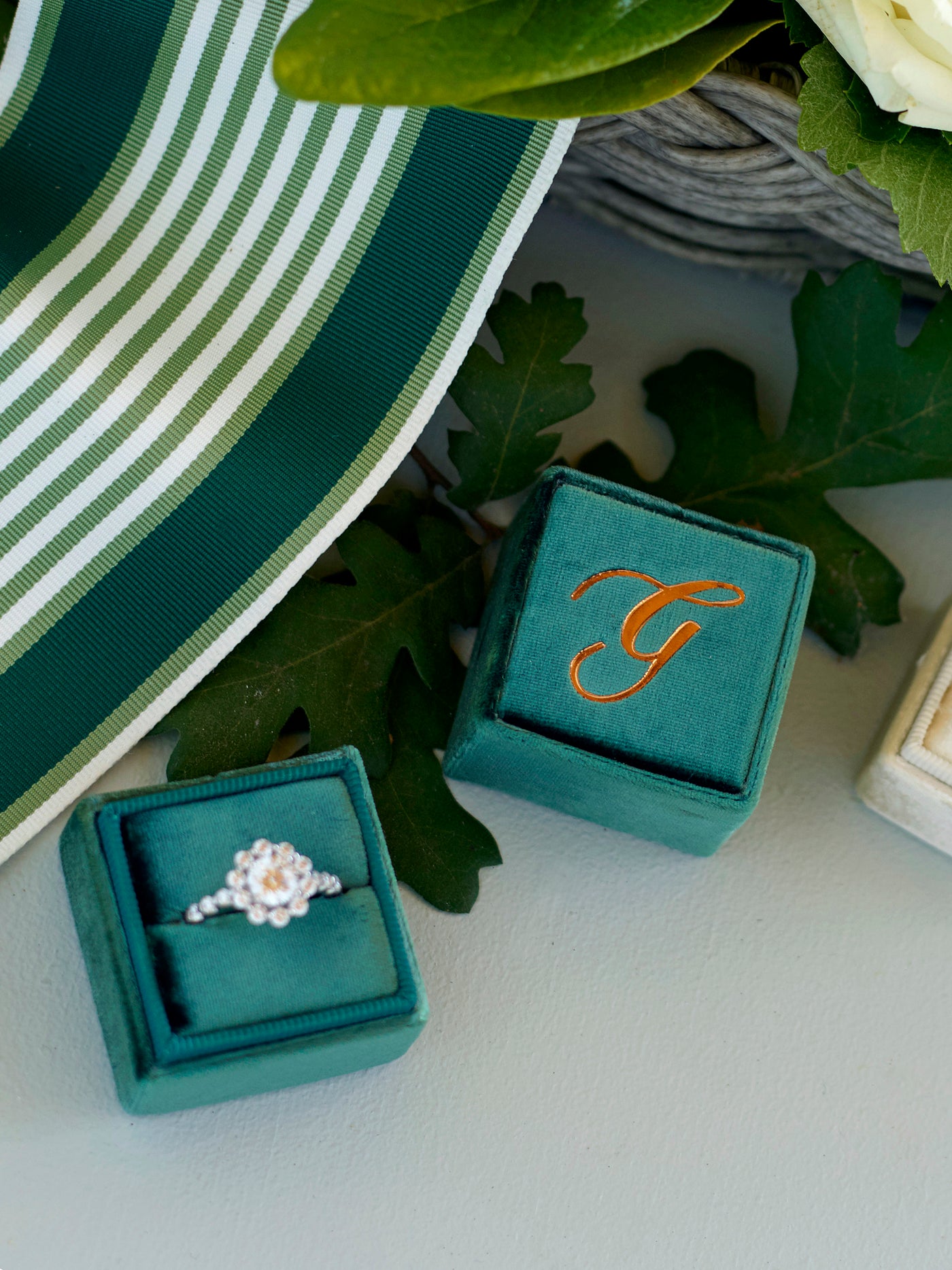 monogram velvet ring box custom handmade vintage inspired box
