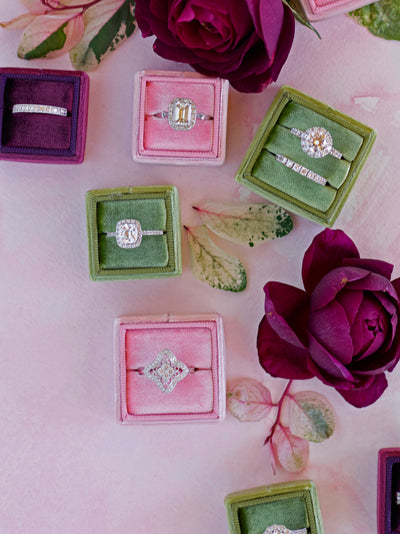 colorful baby pink velvet wedding ring box