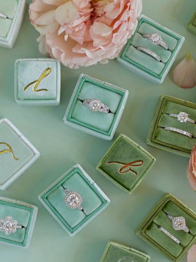 traditional green velvet wedding ring box monogram gift idea