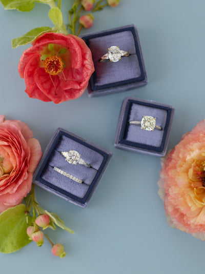 steel blue wedding engagement ring velvet box